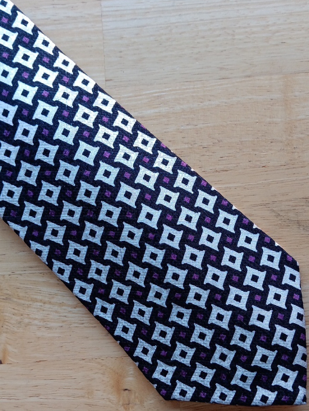 Polo by Ralph Lauren Black, White and Purple Geometric Silk *PRINT* Tie